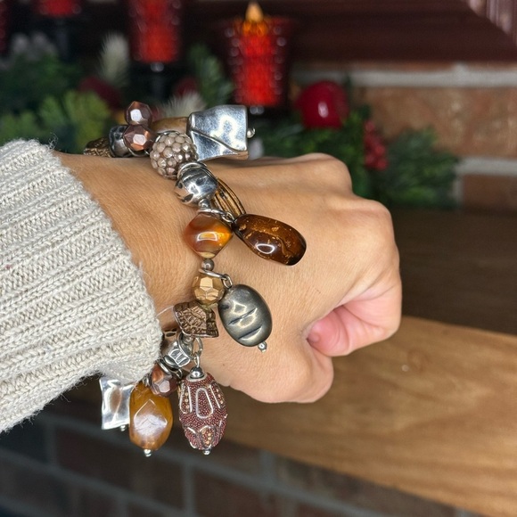 Vintage Treska Elegant Earth Tones Brown and Silver Beaded Bracelet Handmade - Picture 4 of 13